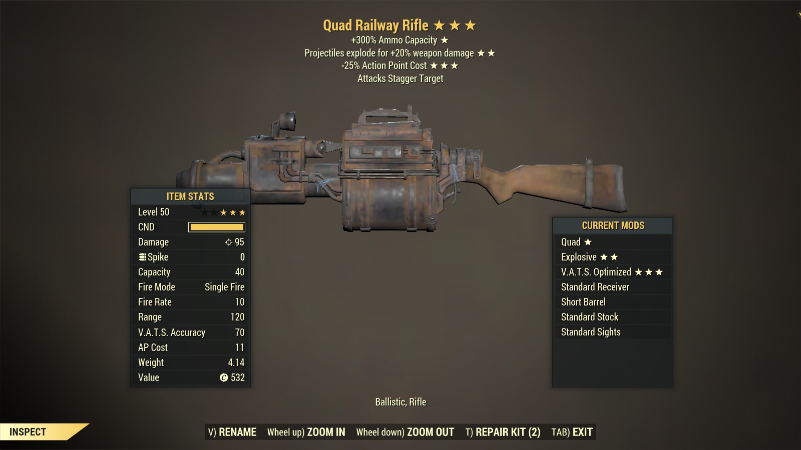 Quad【Explosive + V.A.T.S. Optimized】Railway Rifle